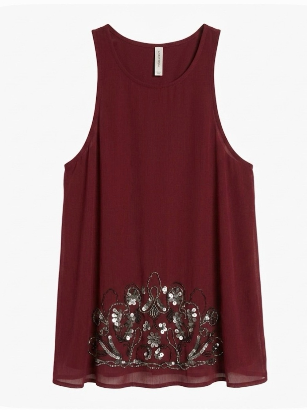 XHILARATION Overlay Sequined Tank Top, Juniors M, Maroon